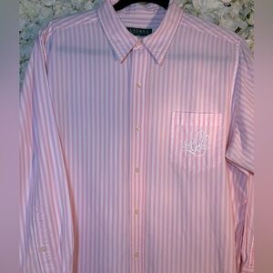 Vintage Lauren Ralph Lauren Pink & White Striped Cotton Shirt – Plus Size